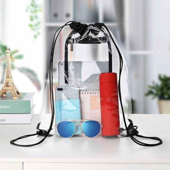 2 PACK Clear Drawstring Bag Stadium Approved, See Through PVC Drawstring bags, T - Picture 2 of 8